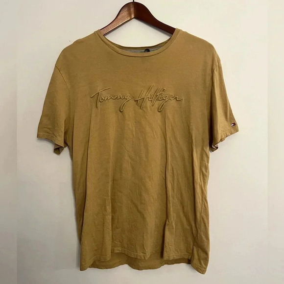 Tommy Hilfiger embroidered gold/brown Tee-Shirt size large - Picture 2 of 9